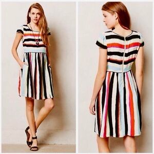 Anthropologie Maeve Peralta Striped Fit and Flare Lined Dress Size 2 (X-Small)